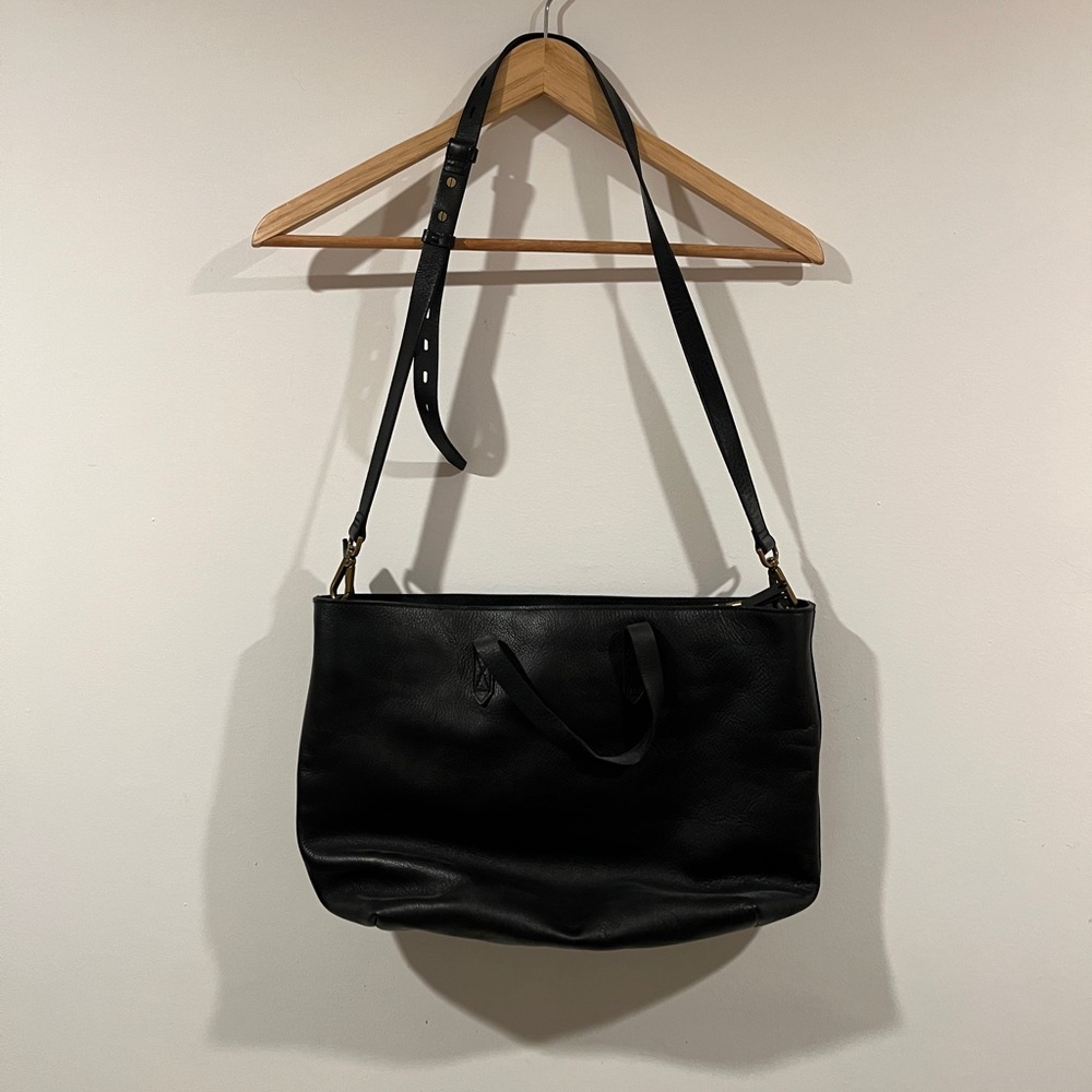 Madewell Transport Leather Zip Top Tote Black Crossbody